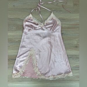 Pink Satin Chemise with Cream Lace
